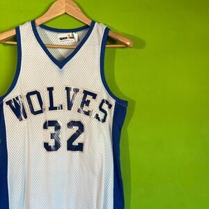 70s/80s Small Spanjan‎ Size 40 Wolves White Blue Basketball Jersey